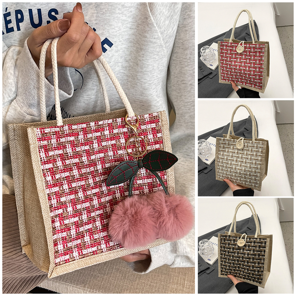 Jute Tote Bag Woven Linen Hand - Women Bags Jute ulasan dan harga