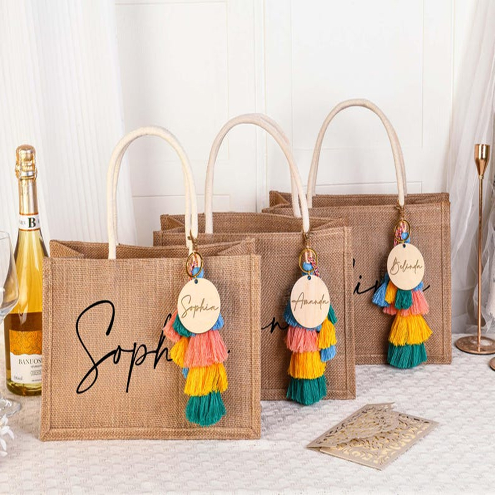 Custom Name Beach Bag Elegant  - Women Bags Jute ulasan dan harga