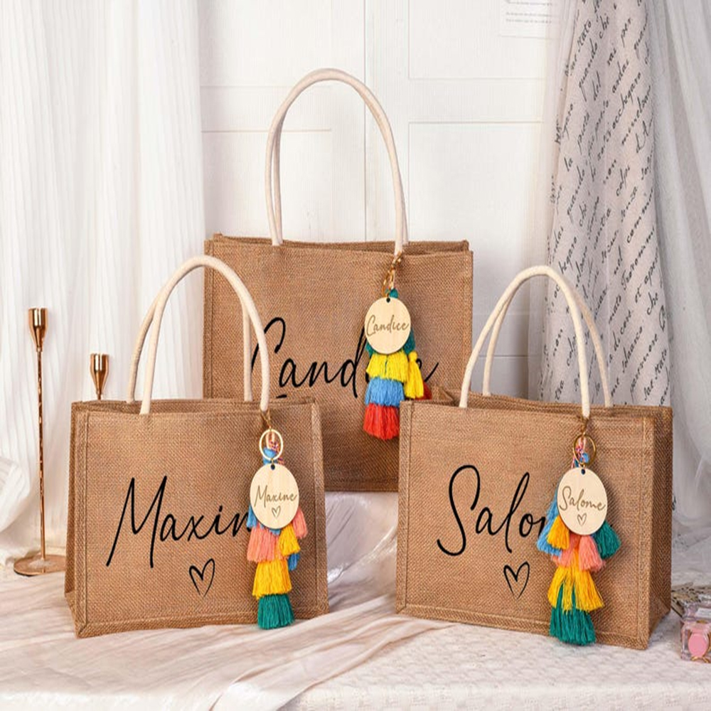 Custom Name Beach Bag Elegant  - Women Bags Jute ulasan dan harga