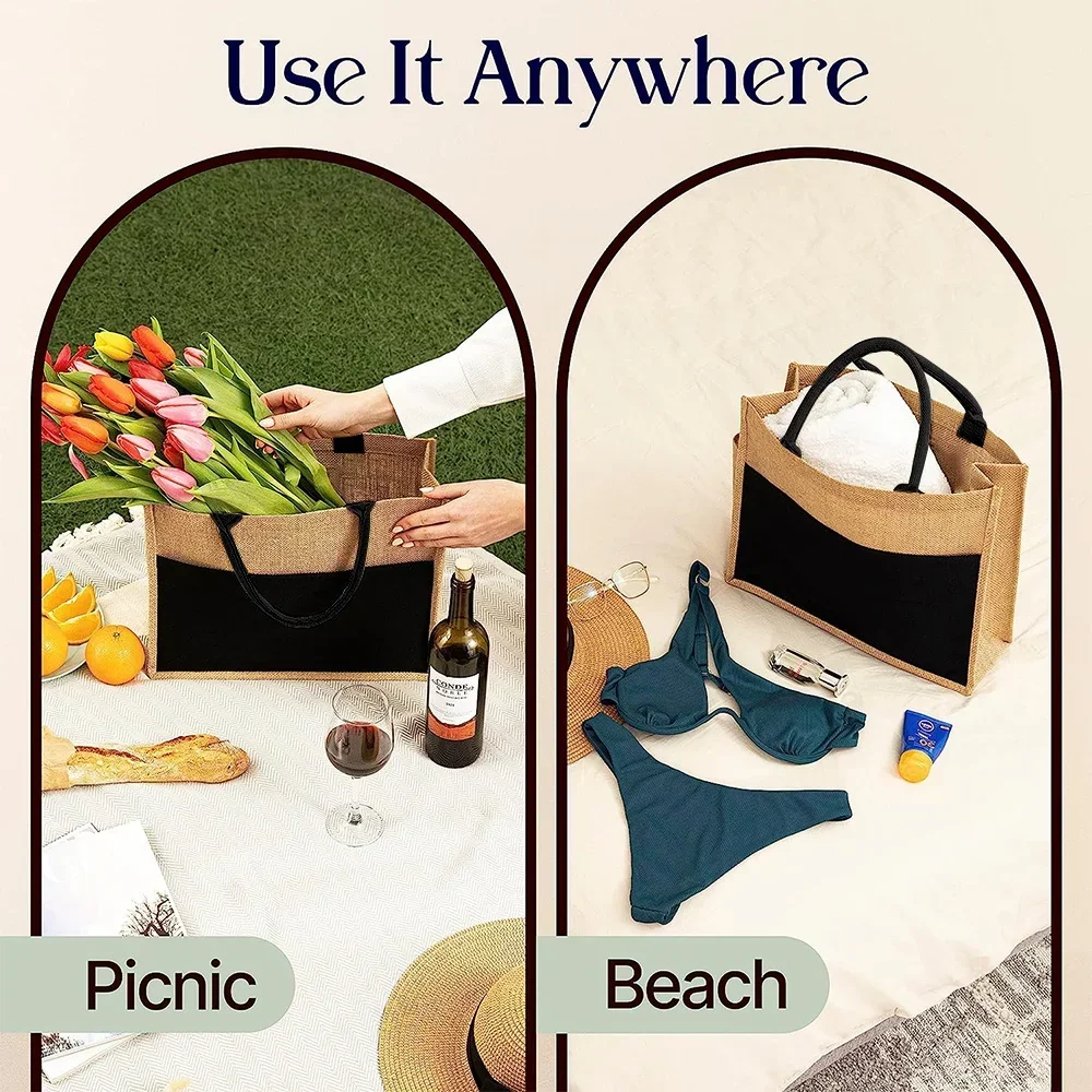 Tote Bag Reusable Jute Shoppin - Women Bags Jute ulasan dan harga