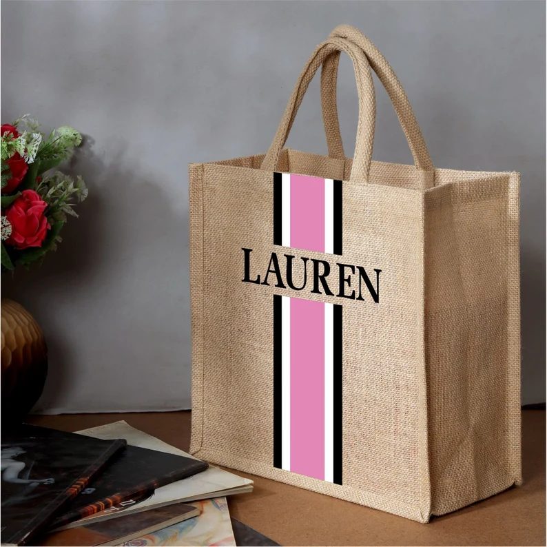 Personalized Tote Bag Jute Bur - Women Bags Jute ulasan dan harga