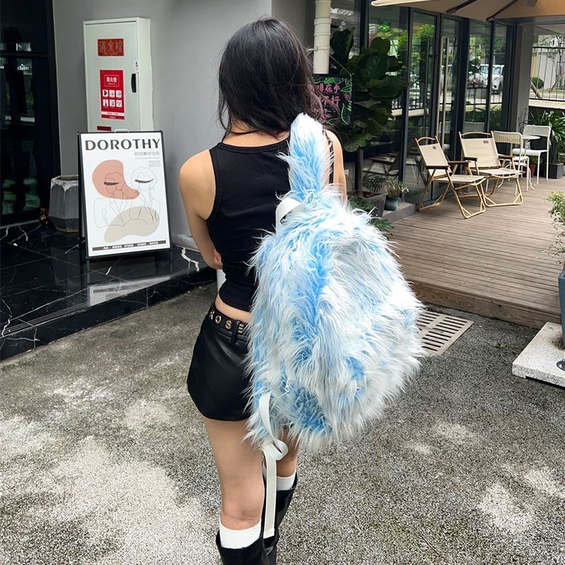 JIAERDI Ice Blue Long Plush Ba - Women Bags Medium Size ulasan dan harga