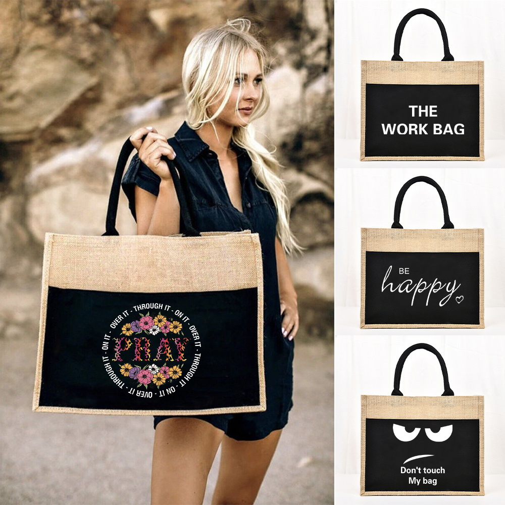 Tote Bag Reusable Jute Shoppin - Women Bags Jute ulasan dan harga
