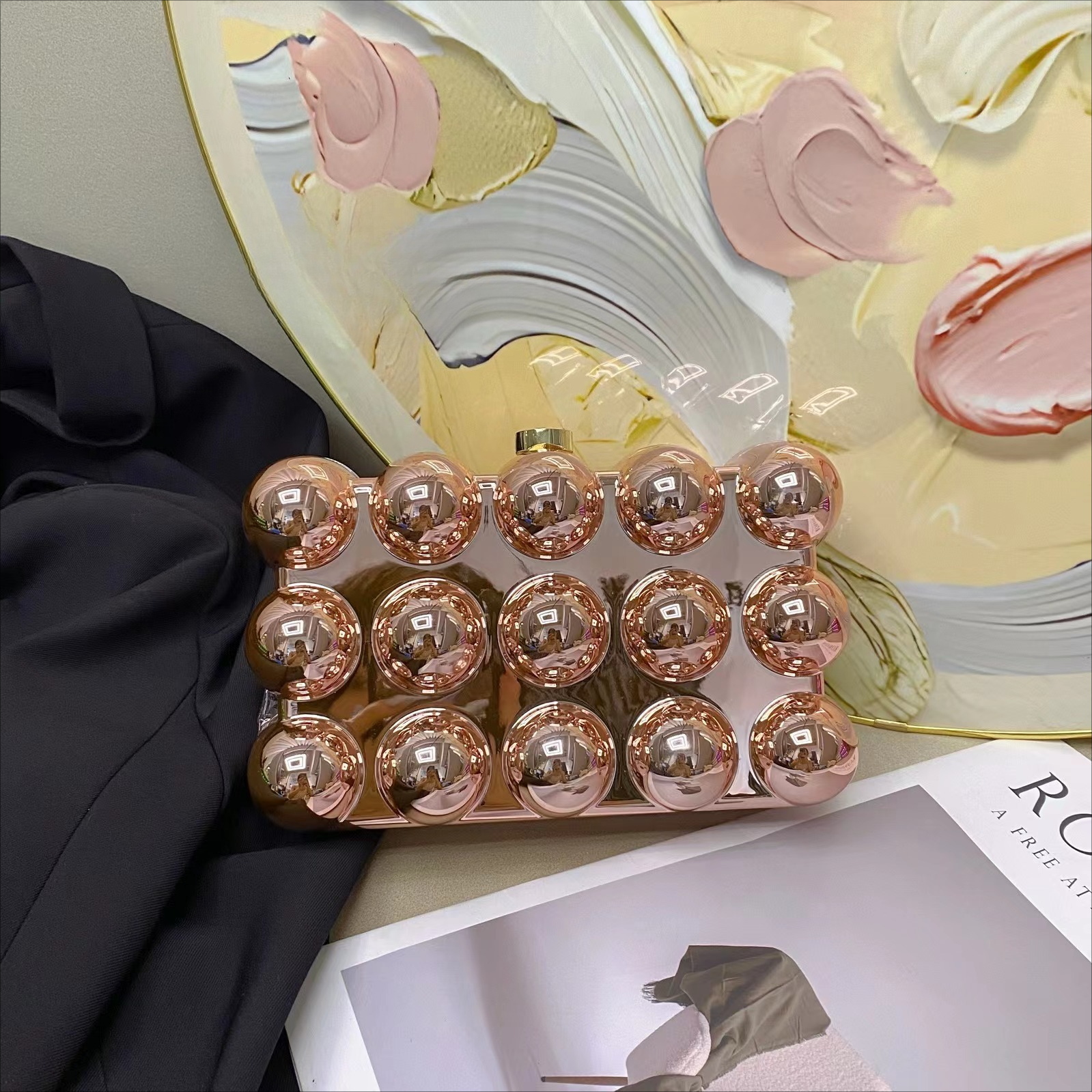 Gold shiny wave acrylic box sm - Women Bags Gold ulasan dan harga